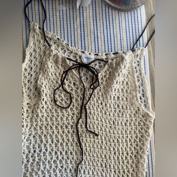 Undrest by the Sea Anthropologie Coverup Ivory Knit Dress Long Sz S - Picture 7 of 8